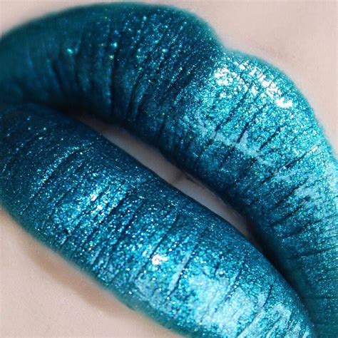 metallic blue lipstick.